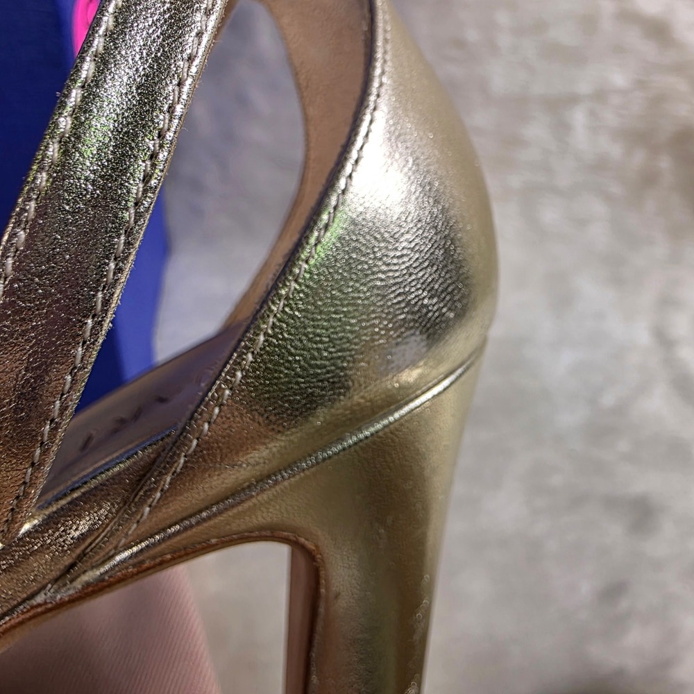 Stuart Weitzman Discoplatform Sandal Gold Metallic Ankle Strap Womens 10 Good - Picture 6 of 9